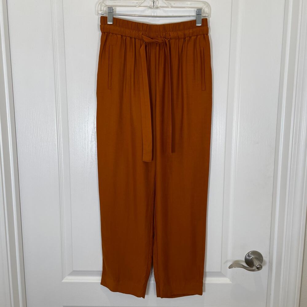 & Other Stories Tapered Trousers Orange-brown Tie Waist Drawstring Cupro 4